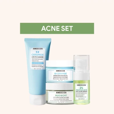 Set Cosmético para el Cuidado de la Piel Limpiador de Ceramida + Gel Hidratante + Mascarilla de Arcilla + Suero Tónico Reparación de la Barrera de la Piel